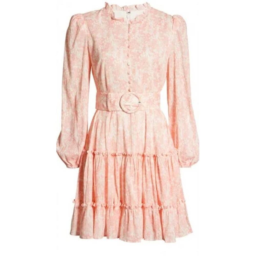 Rachel Parcell Tiered Long Sleeve Fit & Flare Minidress Pink Clustered Floral
